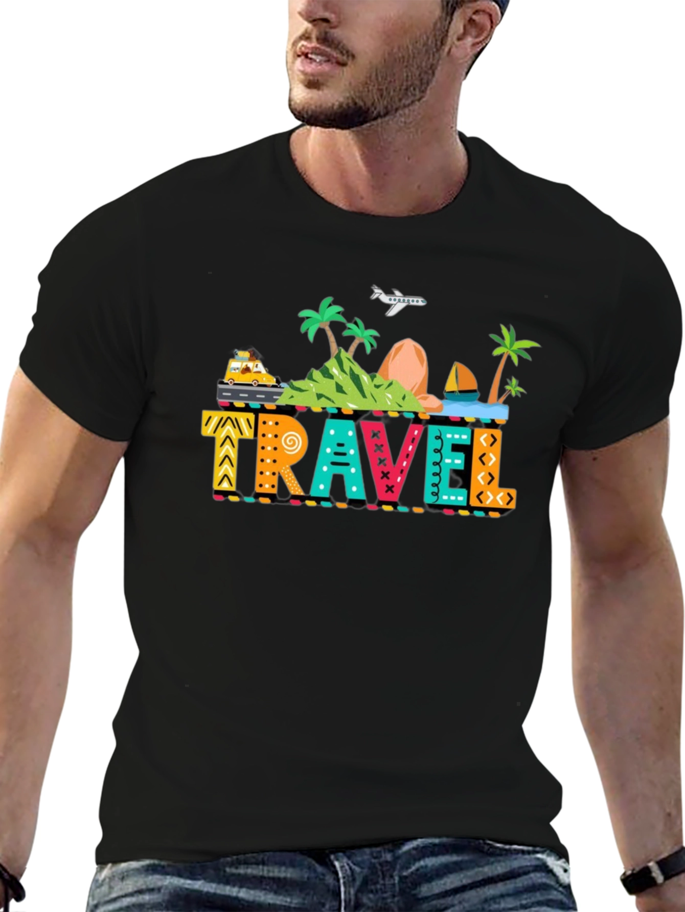 Travel Graphic Print Black T-Shirt