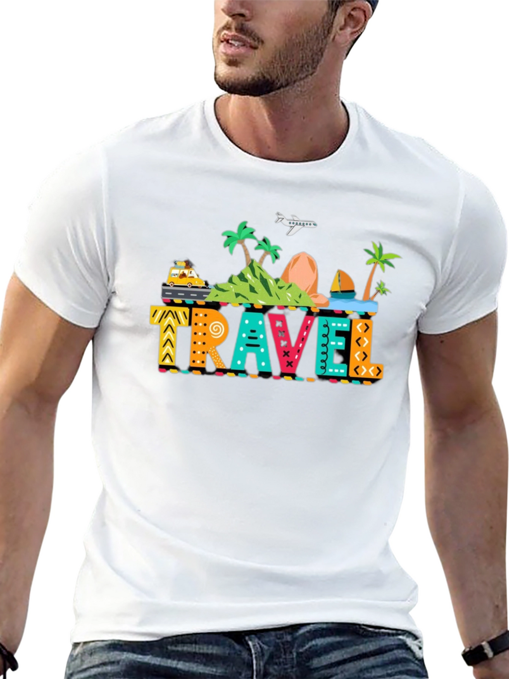 Travel Graphic Print Black T-Shirt