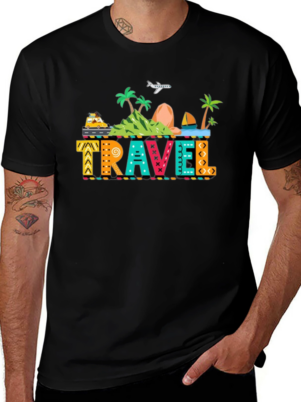 Travel Graphic Print Black T-Shirt