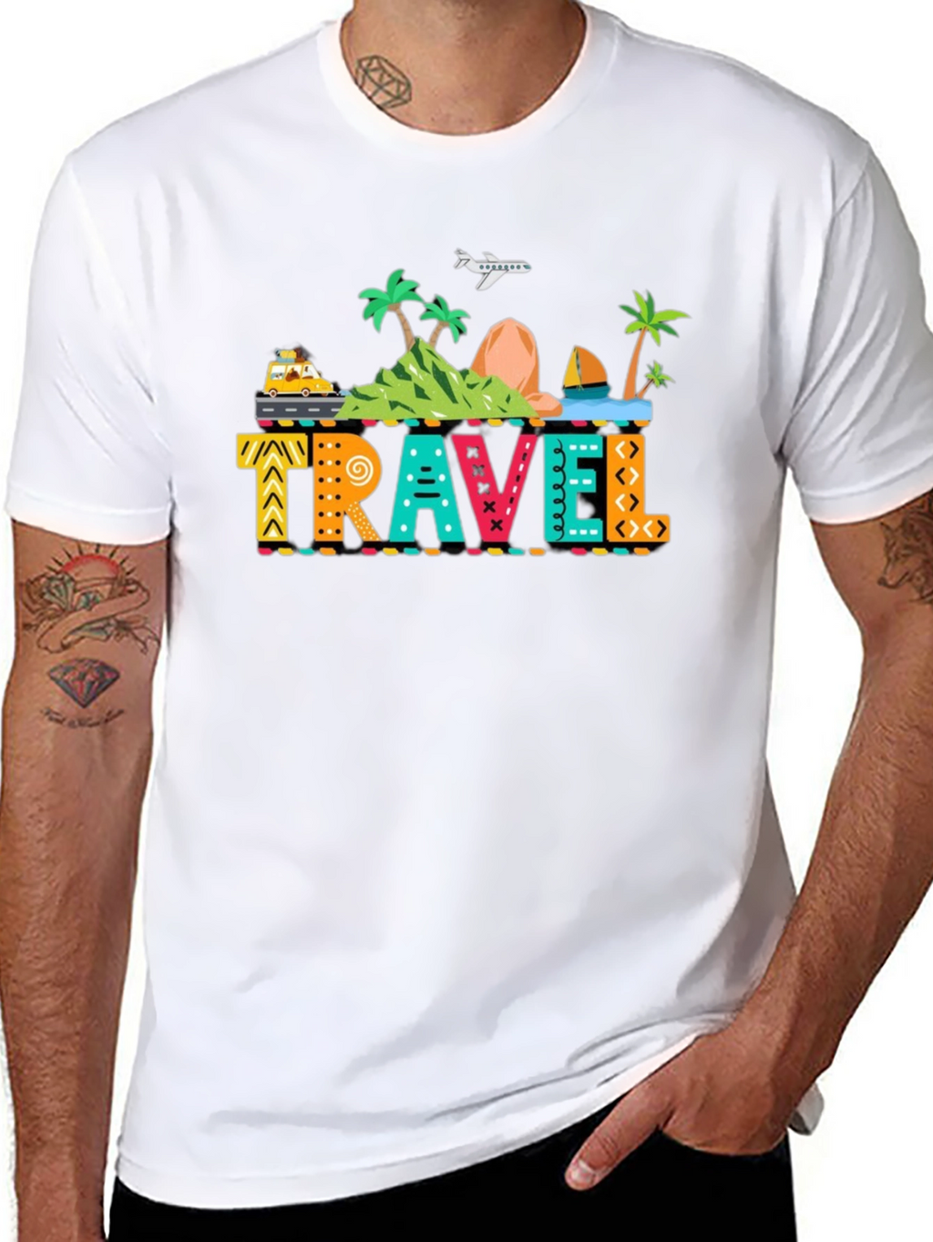 Travel Graphic Print Black T-Shirt
