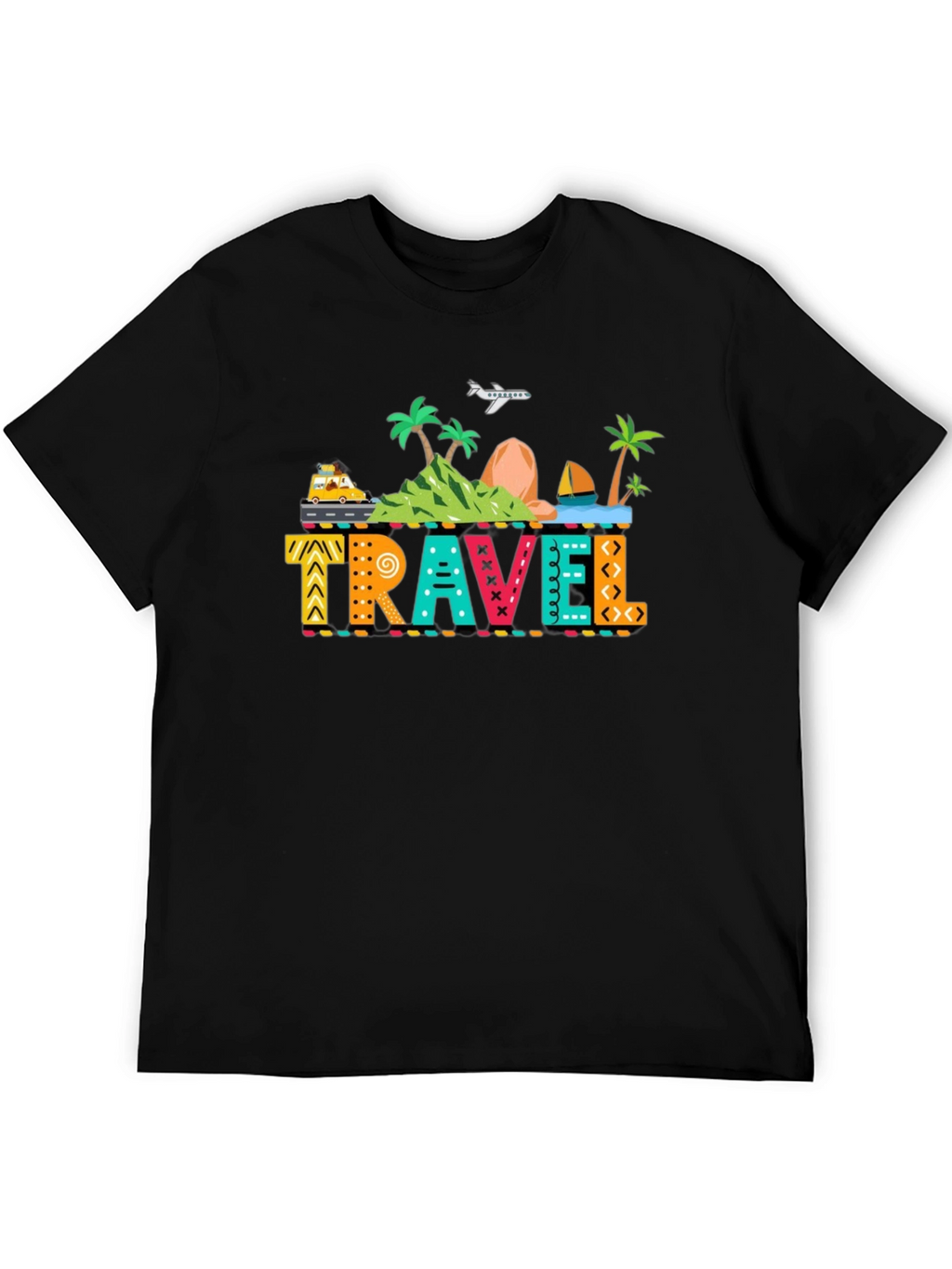Travel Graphic Print Black T-Shirt
