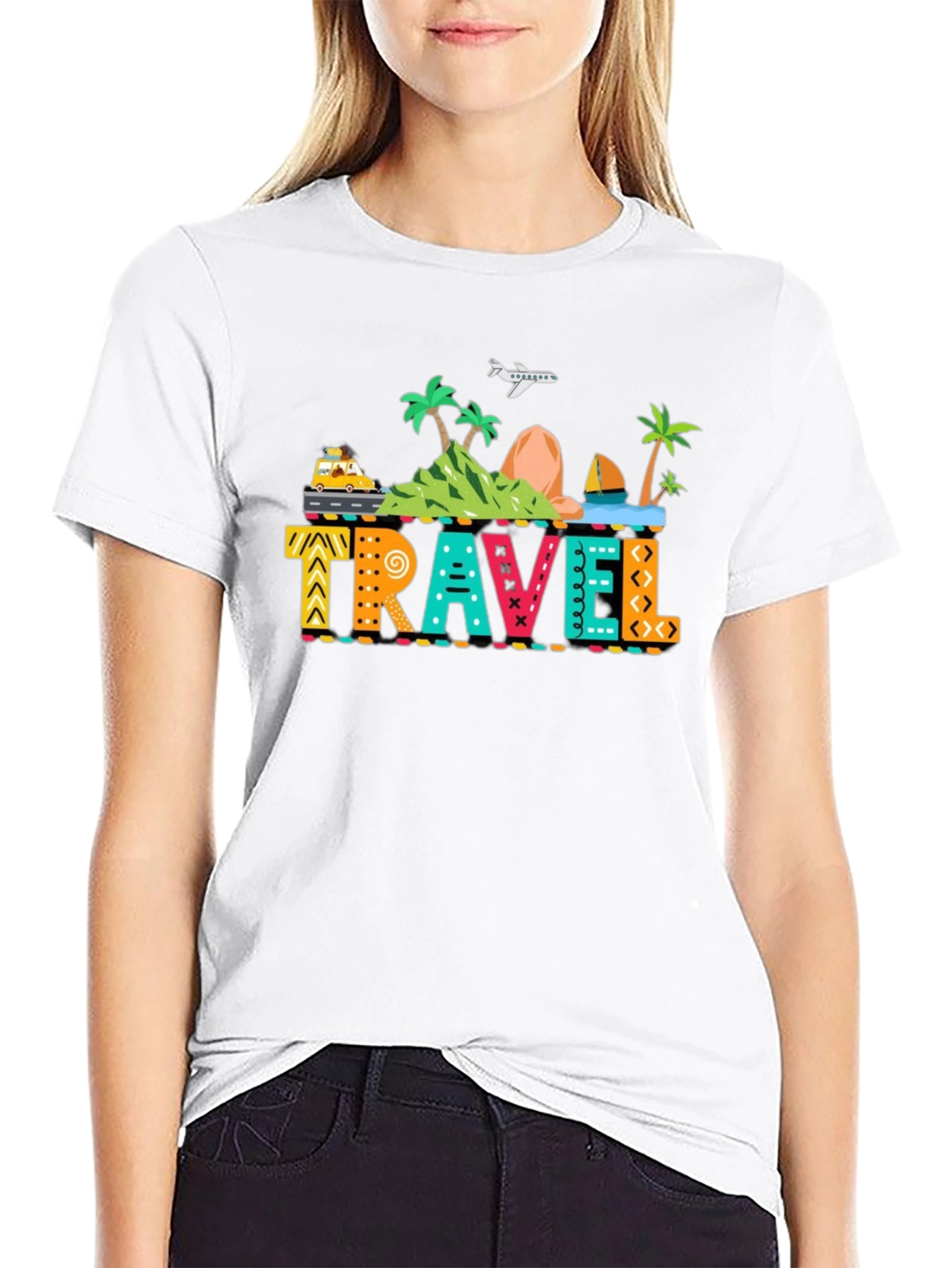 Travel Graphic Print Black T-Shirt