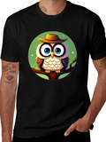 Owl with Hat Graphic Tee - Mens Black T-Shirt