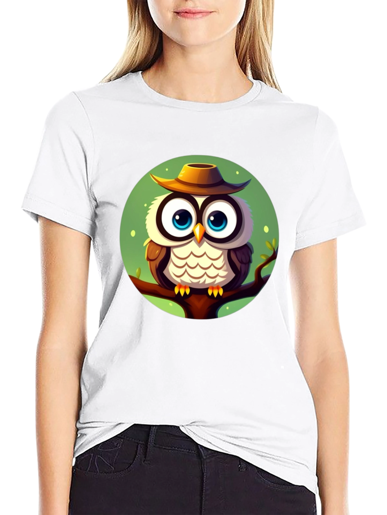 Owl with Hat Graphic Tee - Mens Black T-Shirt