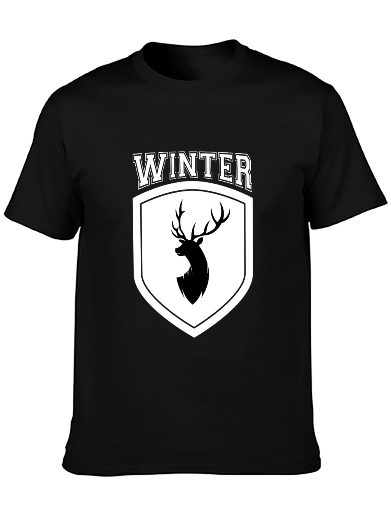 Winter Deer Crest Black T-Shirt