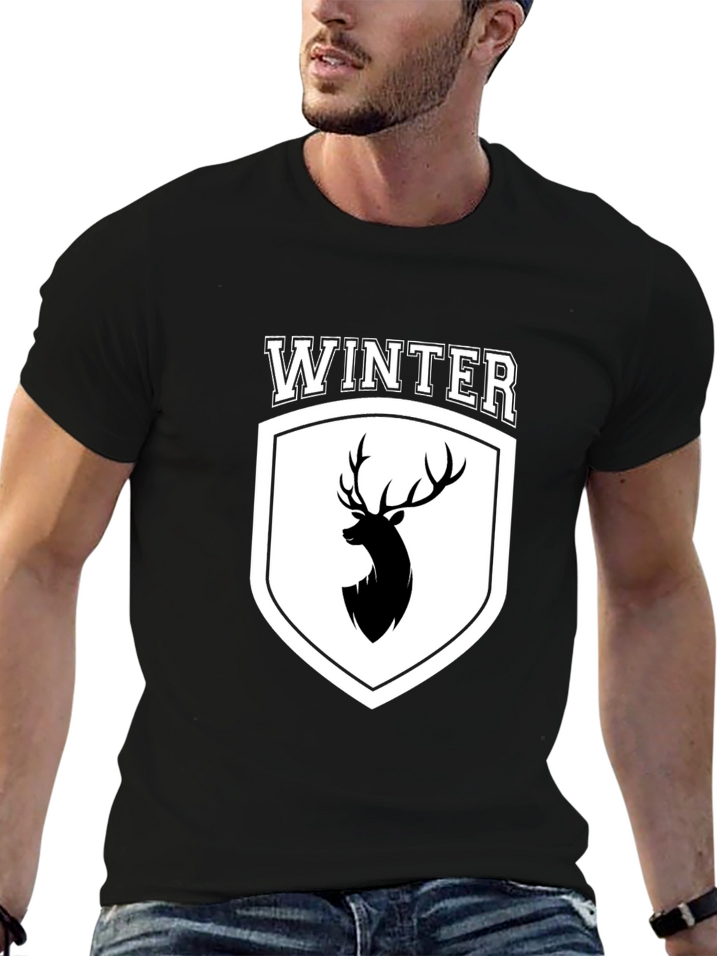 Winter Deer Crest Black T-Shirt