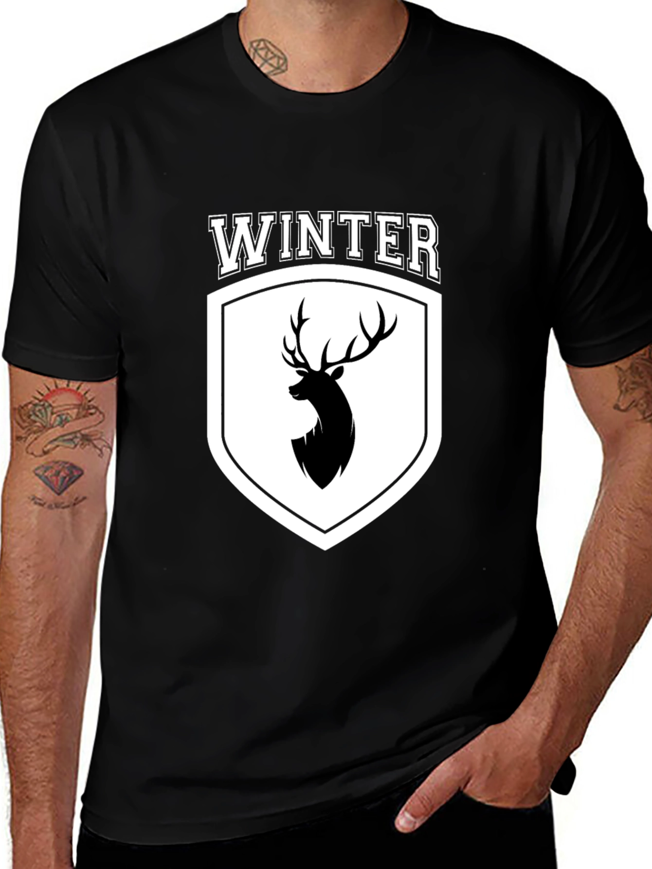 Winter Deer Crest Black T-Shirt