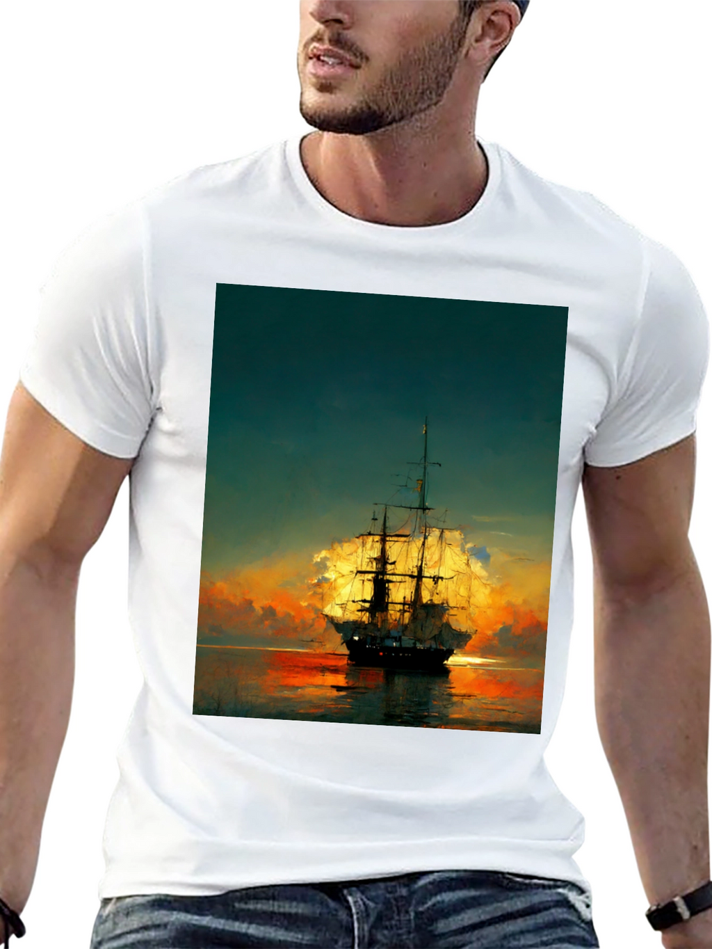Sailing Ship Sunset Graphic T-Shirt