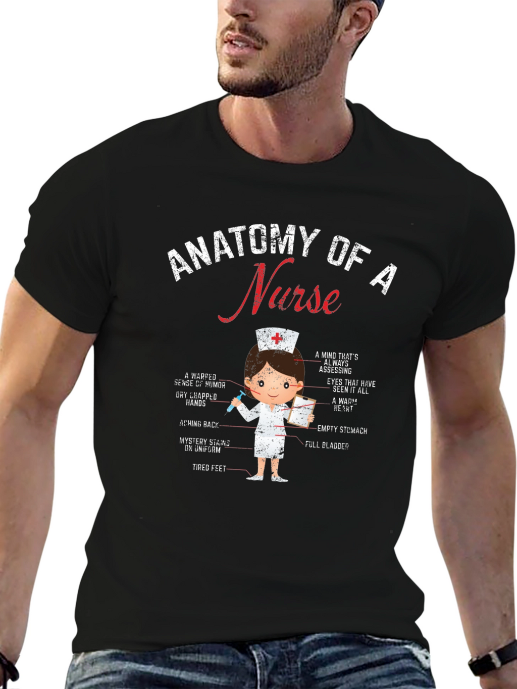 Anatomy of a Nurse Black Graphic Tee