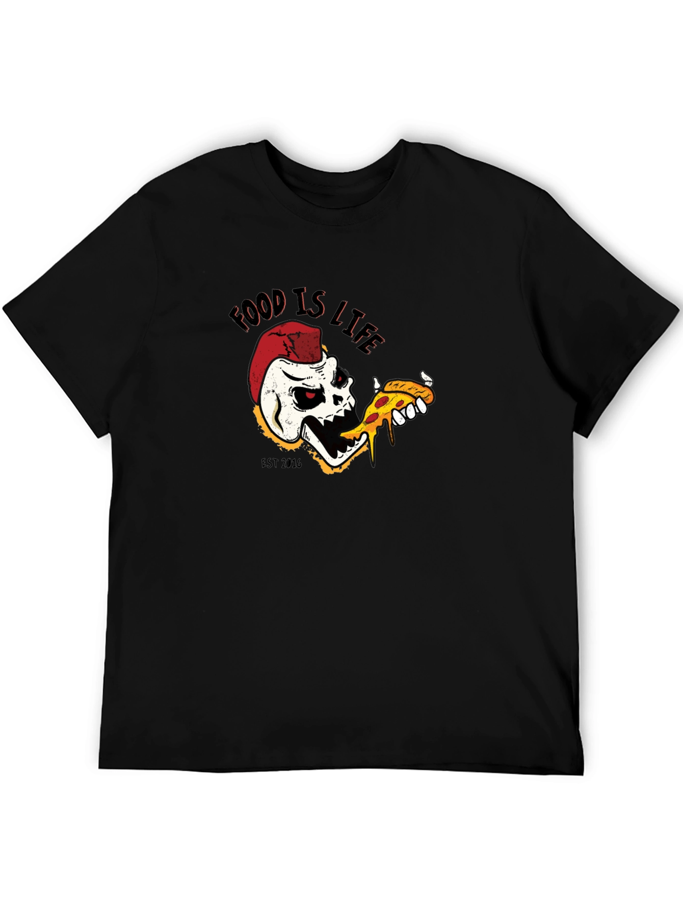Food is Life Skull Pizza T-Shirt - Black