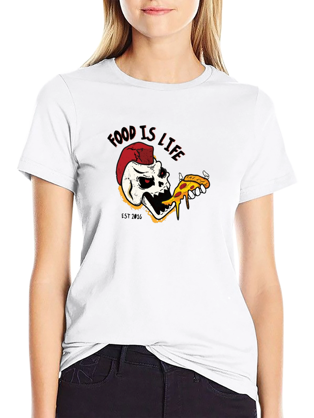 Food is Life Skull Pizza T-Shirt - Black