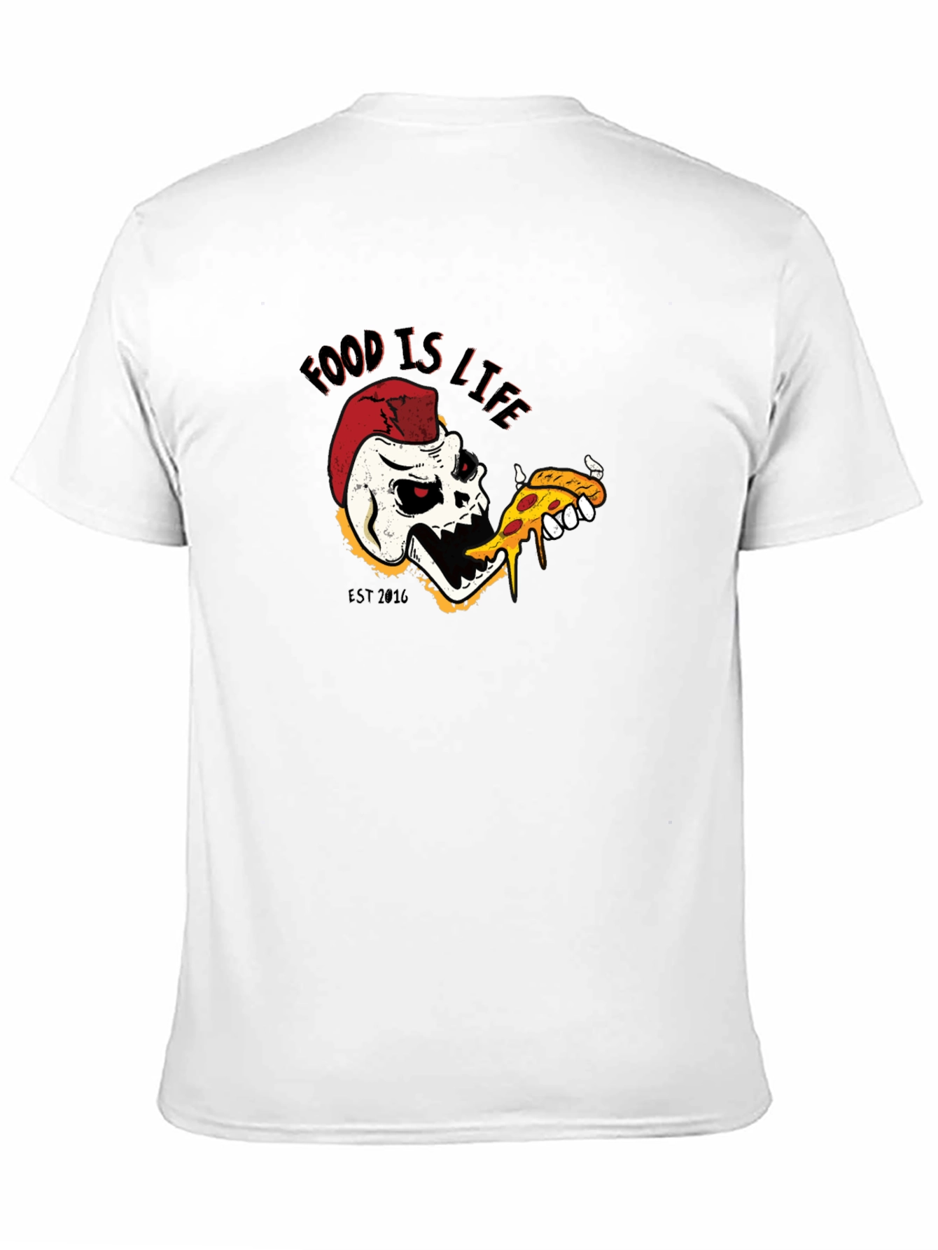 Food is Life Skull Pizza T-Shirt - Black