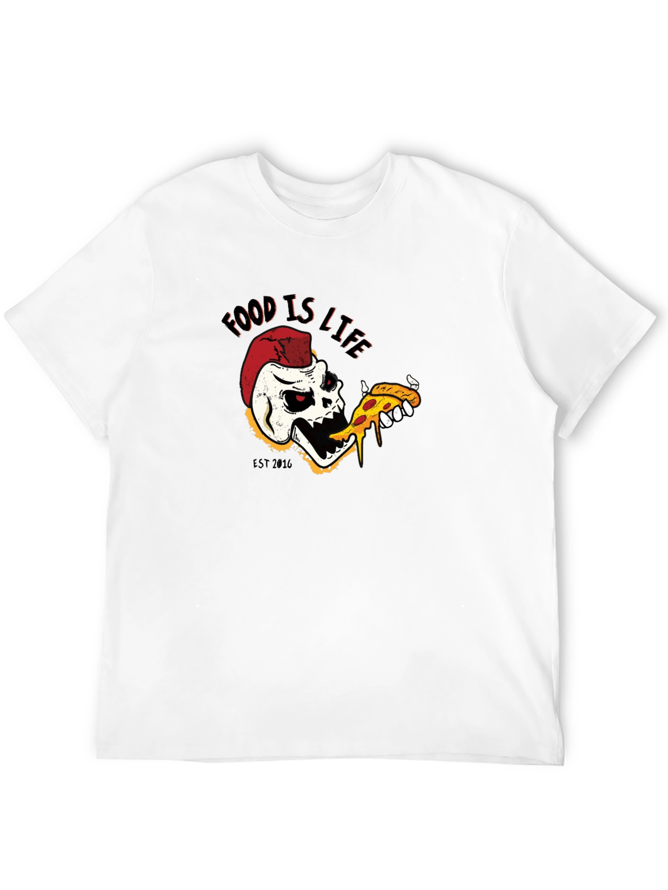 Food is Life Skull Pizza T-Shirt - Black