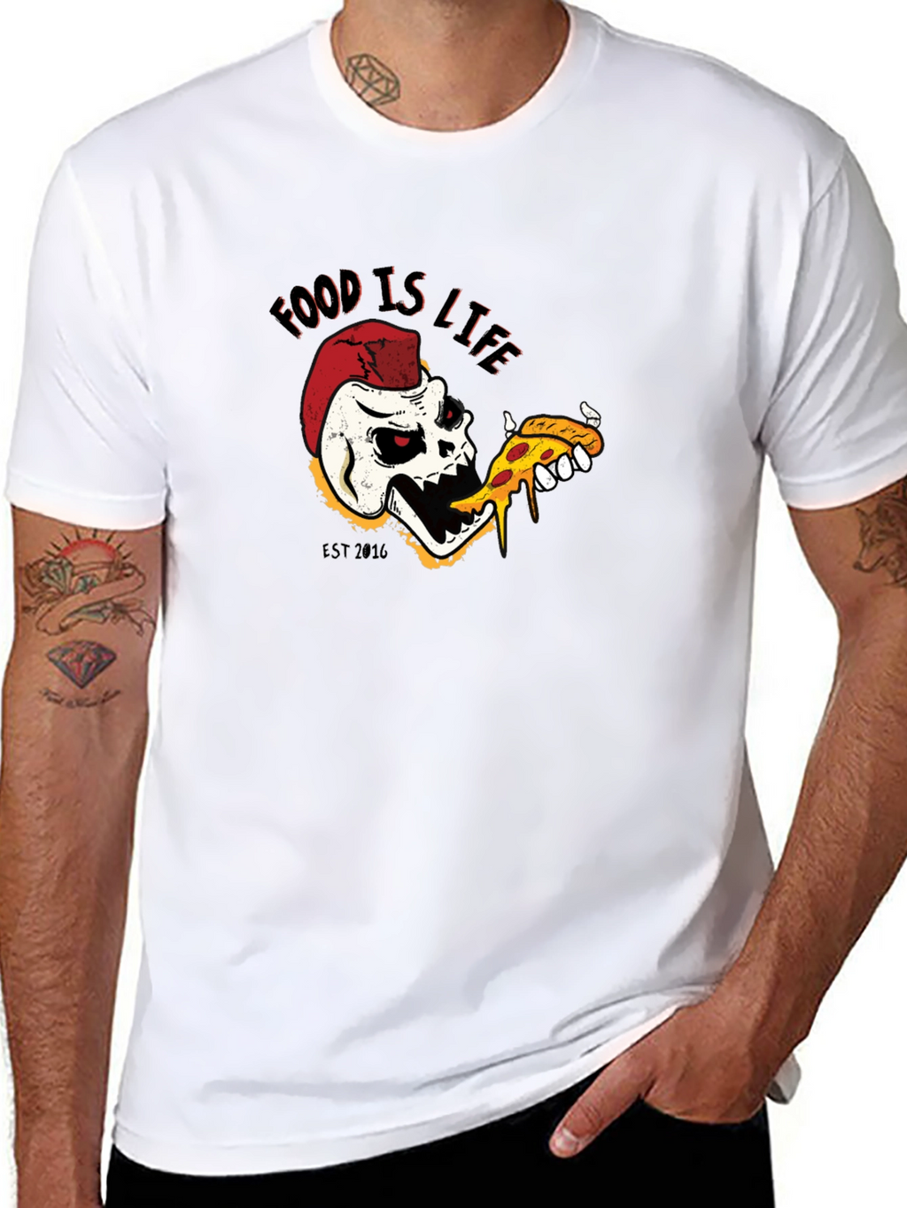 Food is Life Skull Pizza T-Shirt - Black
