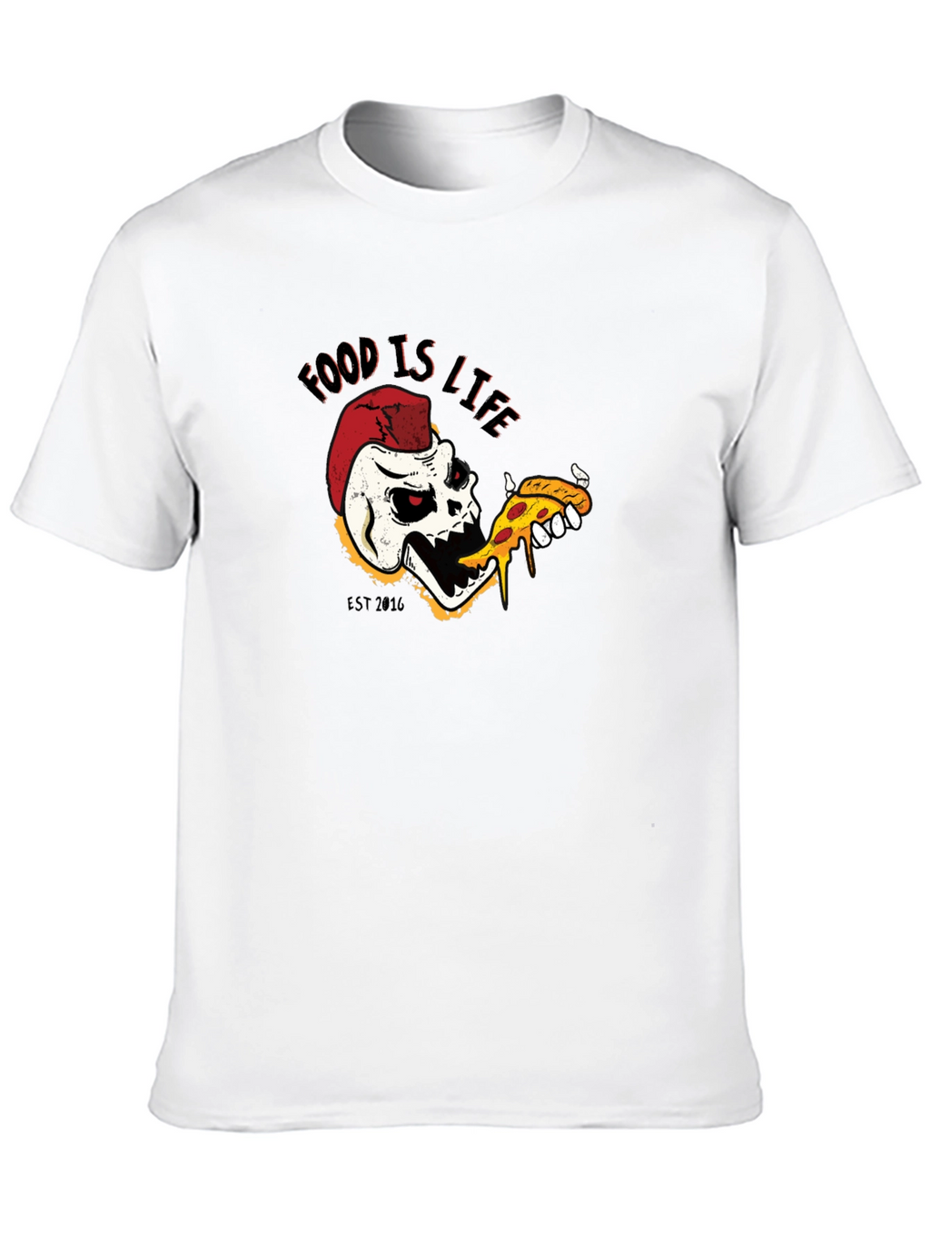 Food is Life Skull Pizza T-Shirt - Black