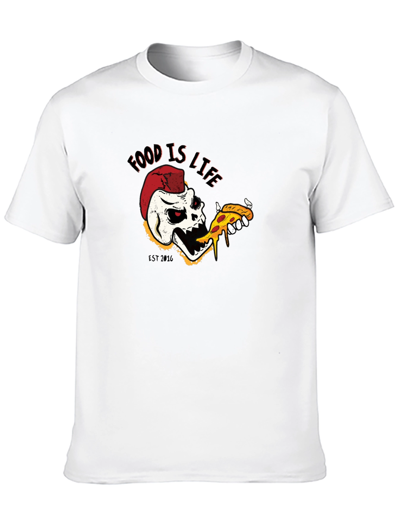 Food is Life Skull Pizza T-Shirt - Black