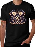Cute Monkey Family Hug Black T-Shirt