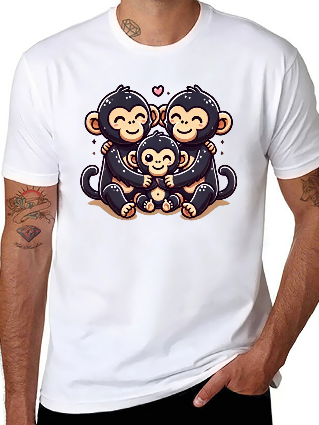 Cute Monkey Family Hug Black T-Shirt