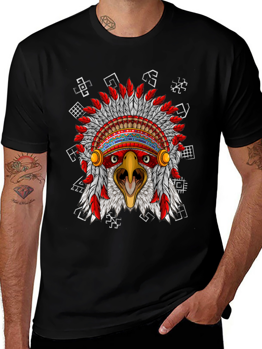 Eagle Headdress Graphic Black T-Shirt