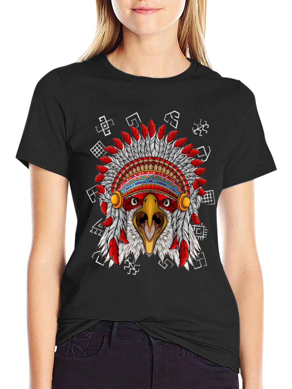 Eagle Headdress Graphic Black T-Shirt