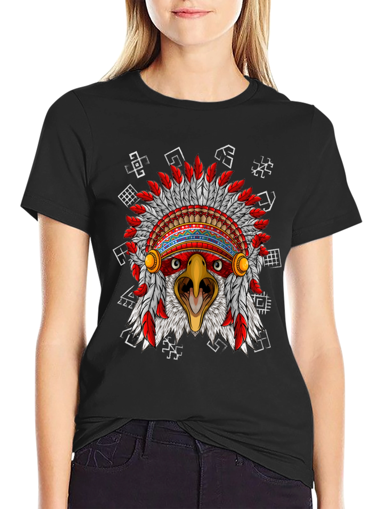 Eagle Headdress Graphic Black T-Shirt