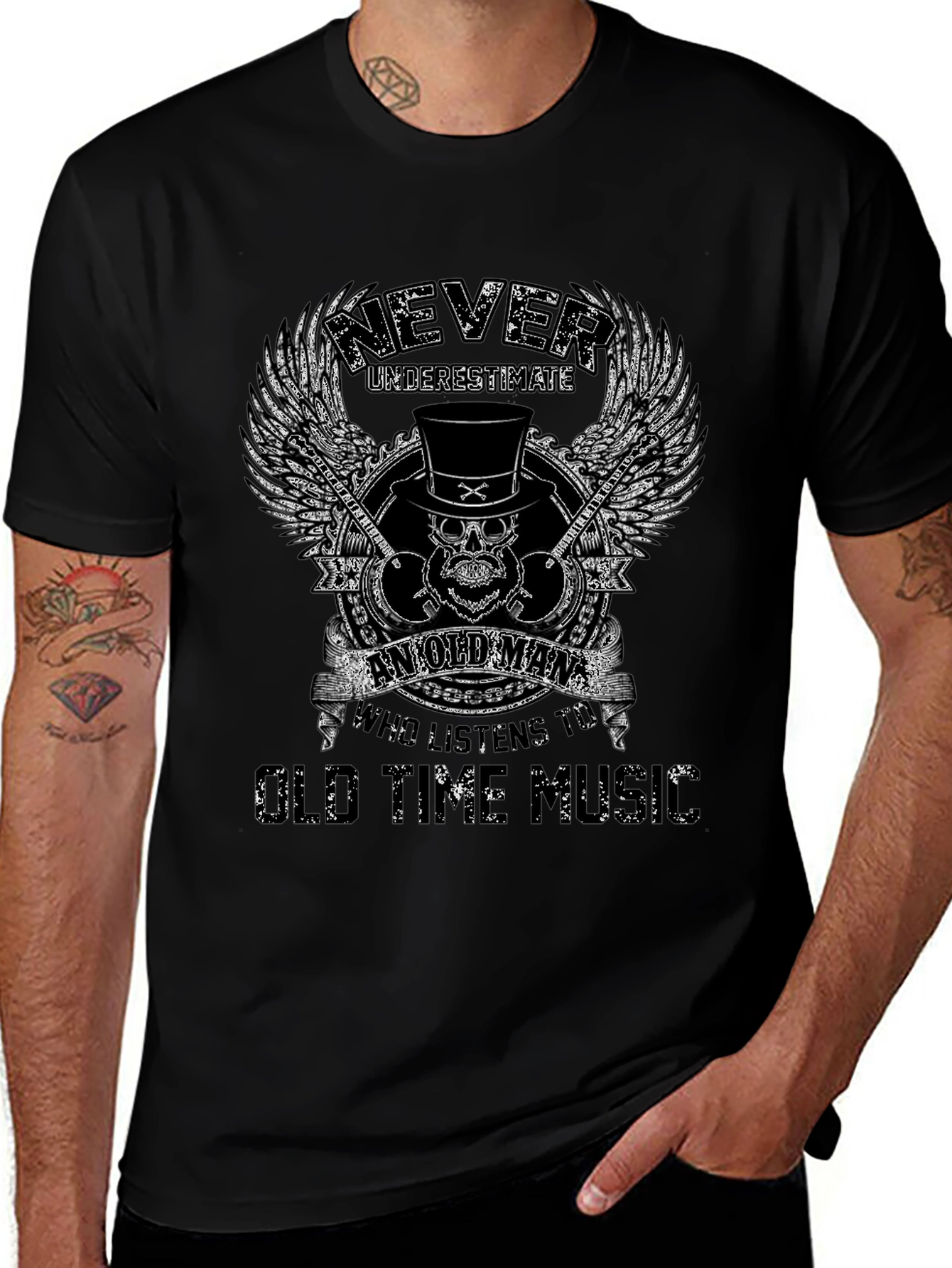 Never Underestimate Old Man Music T-Shirt