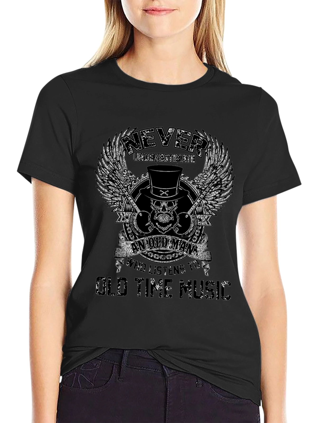 Never Underestimate Old Man Music T-Shirt