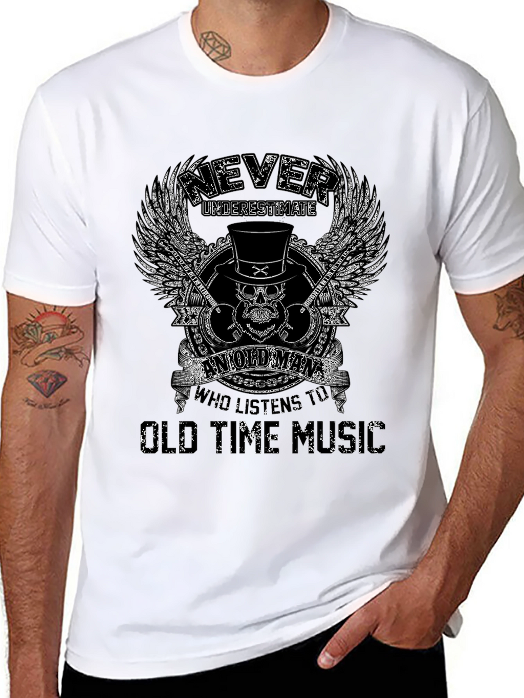 Never Underestimate Old Man Music T-Shirt