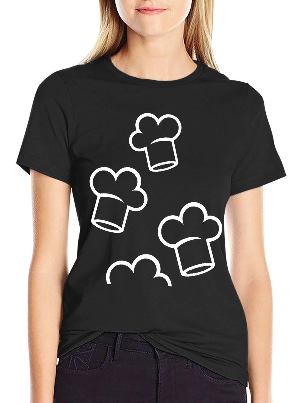 Chef Hat Pattern Black T-Shirt
