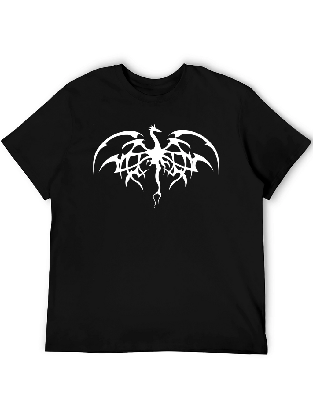 Black T-Shirt with White Dragon Graphic