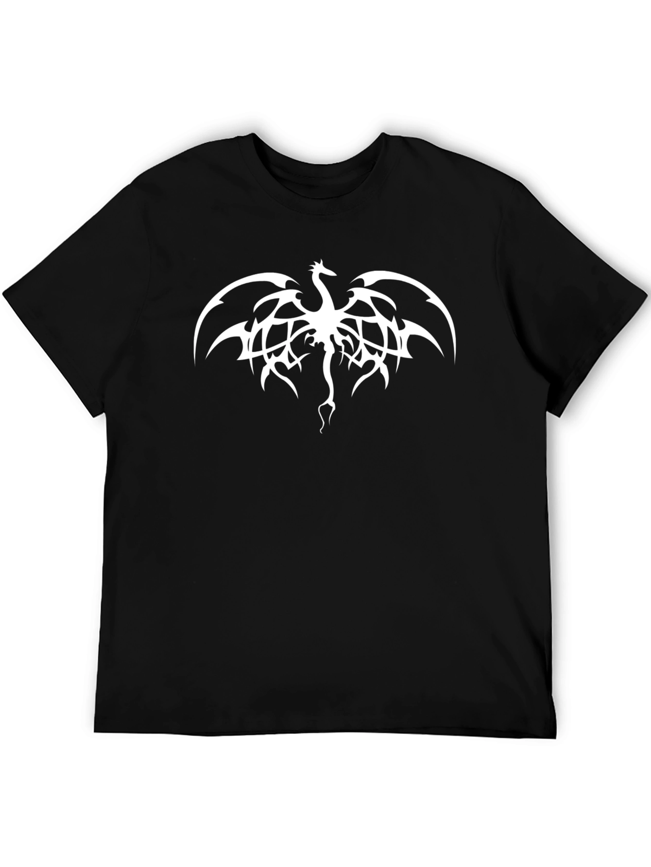 Black T-Shirt with White Dragon Graphic