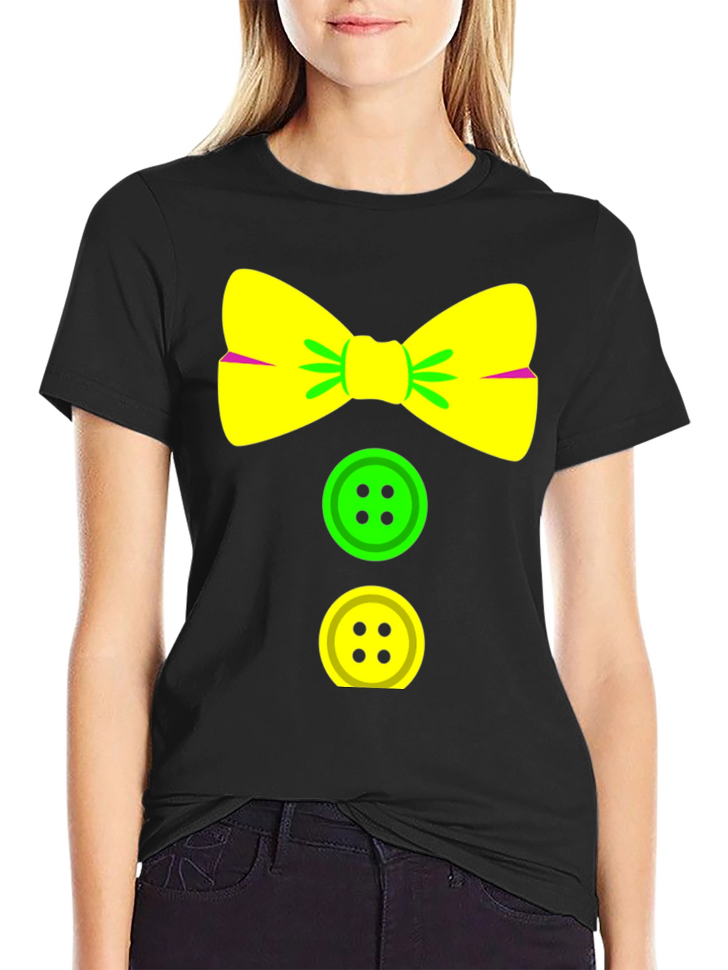 Clown Bow Tie & Buttons Graphic Tee - Black