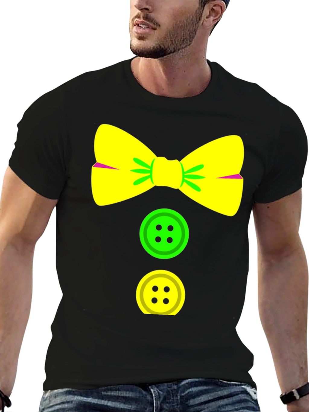 Clown Bow Tie & Buttons Graphic Tee - Black