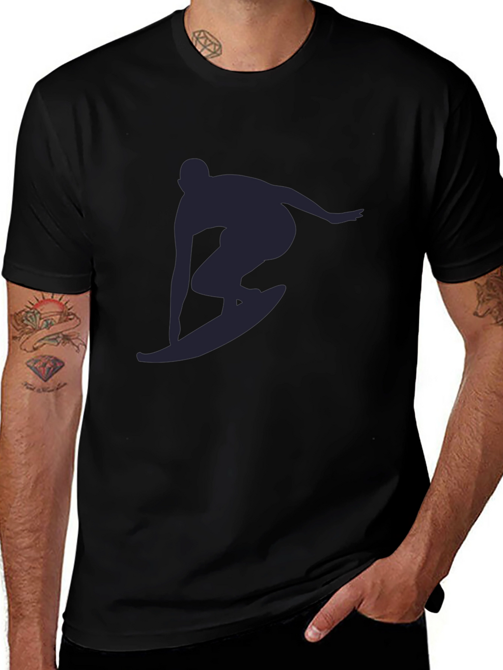 Surfer Silhouette Tee - Cool Black Cotton T-Shirt