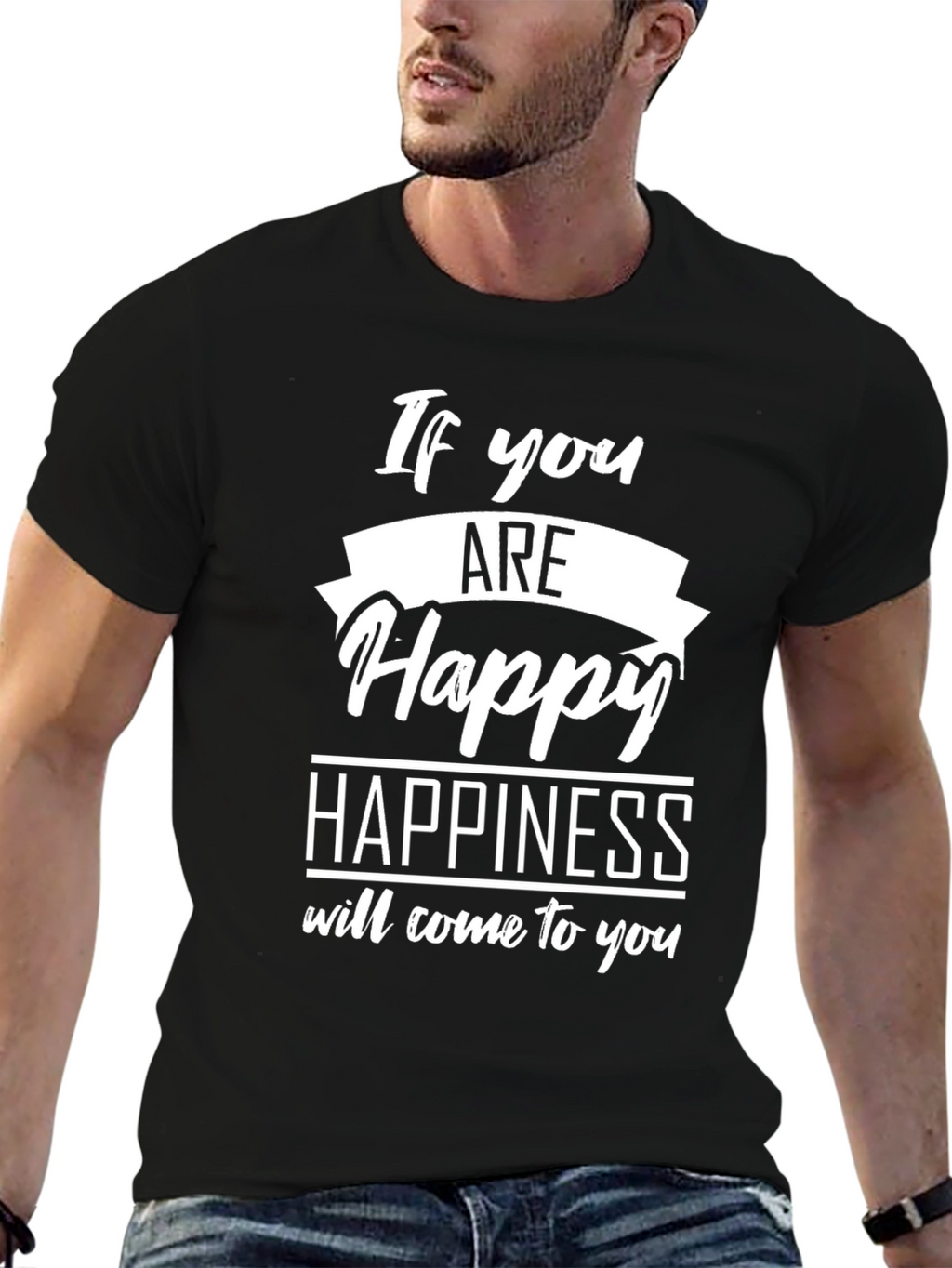 Happy Graphic Black T-Shirt - Inspirational Tee