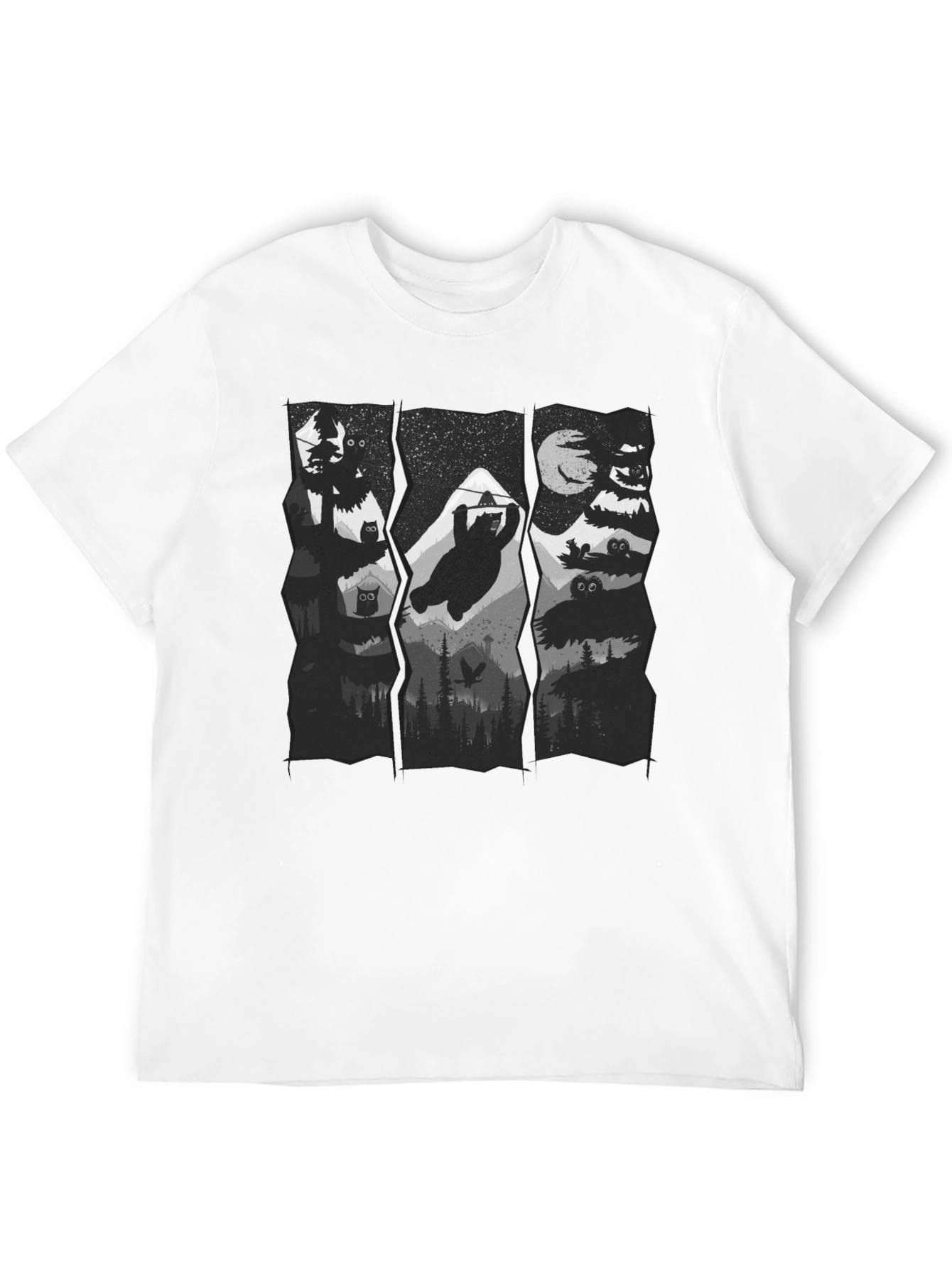 Mens Black Graphic Print Nature T-Shirt