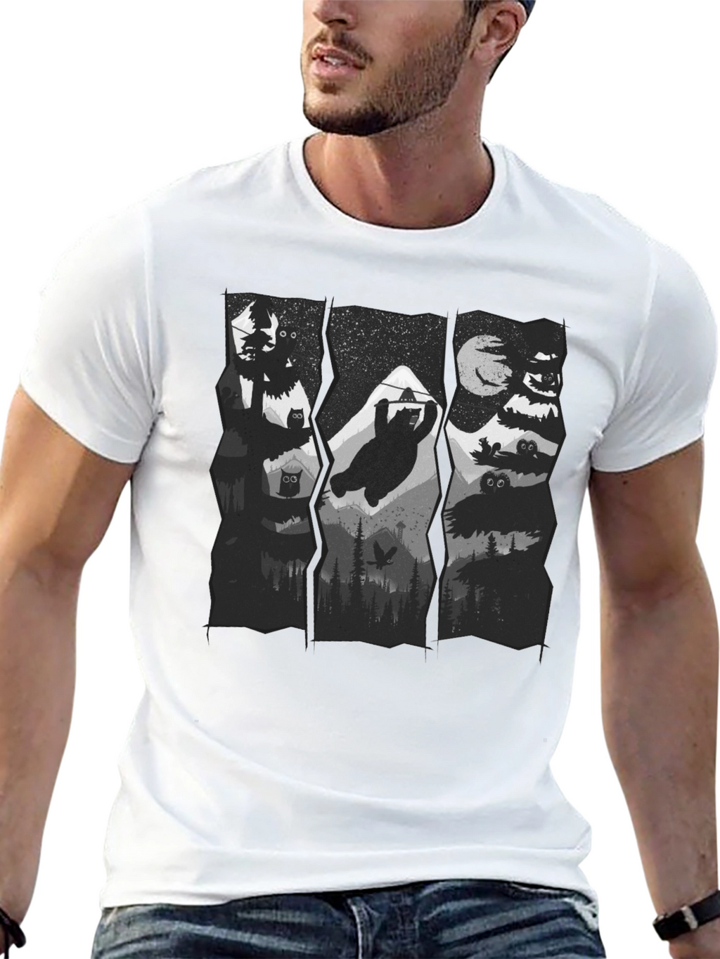 Mens Black Graphic Print Nature T-Shirt