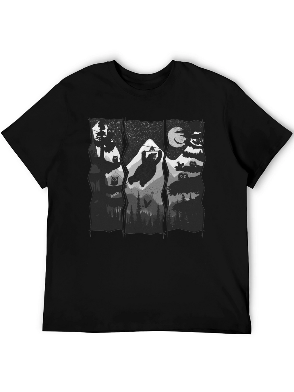Mens Black Graphic Print Nature T-Shirt