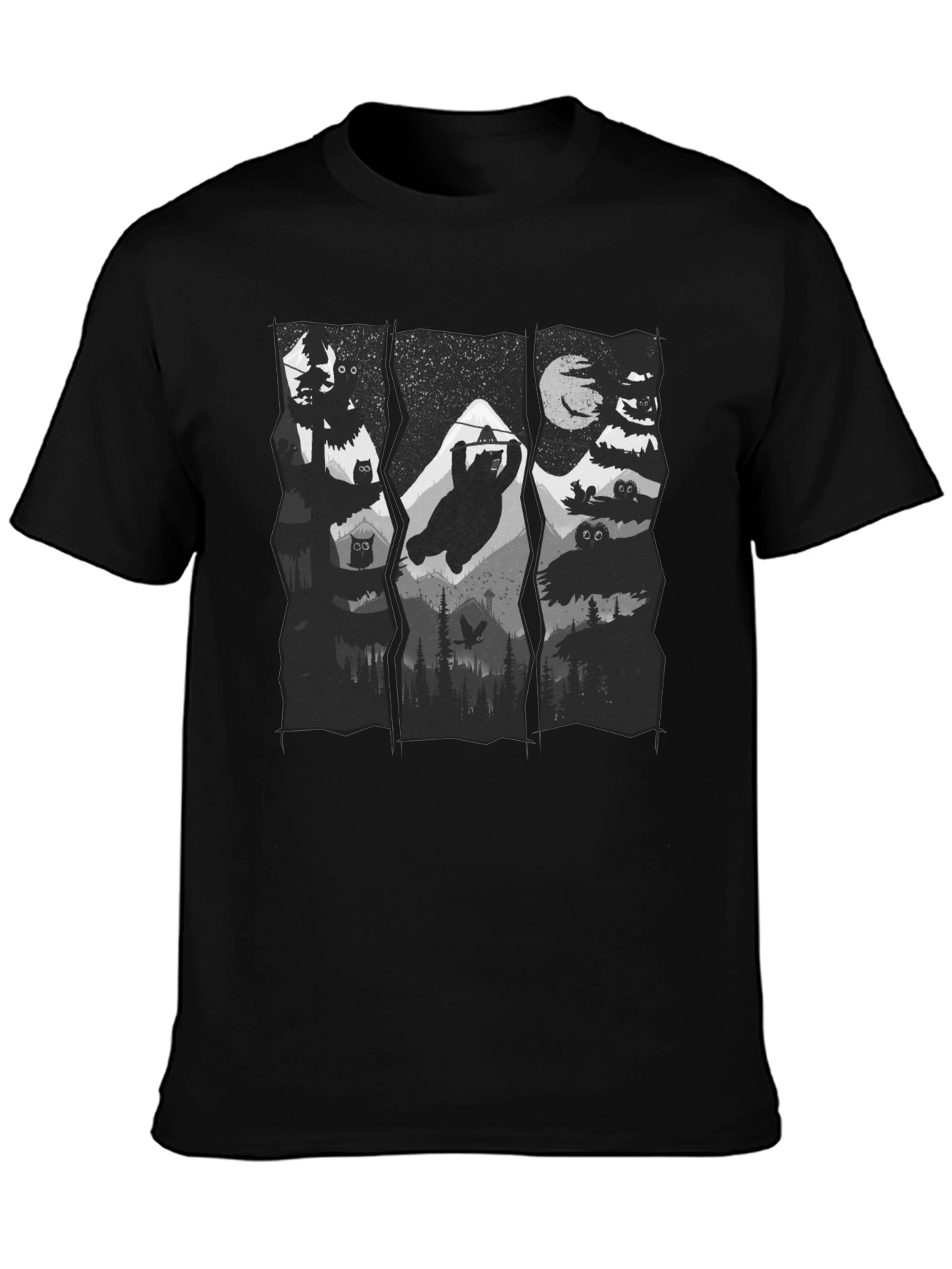 Mens Black Graphic Print Nature T-Shirt