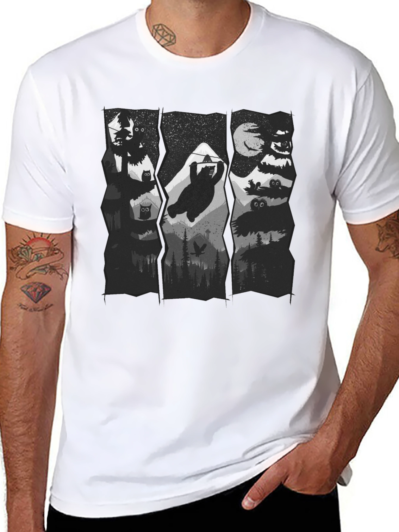Mens Black Graphic Print Nature T-Shirt