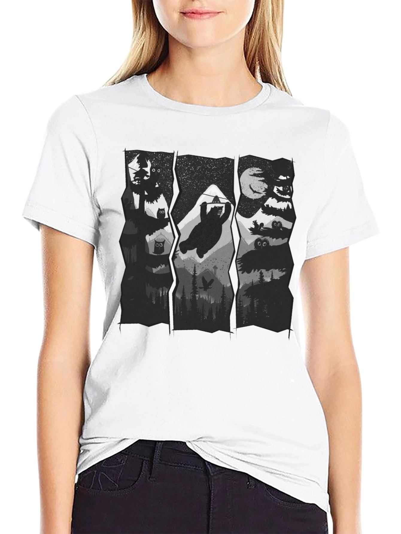 Mens Black Graphic Print Nature T-Shirt