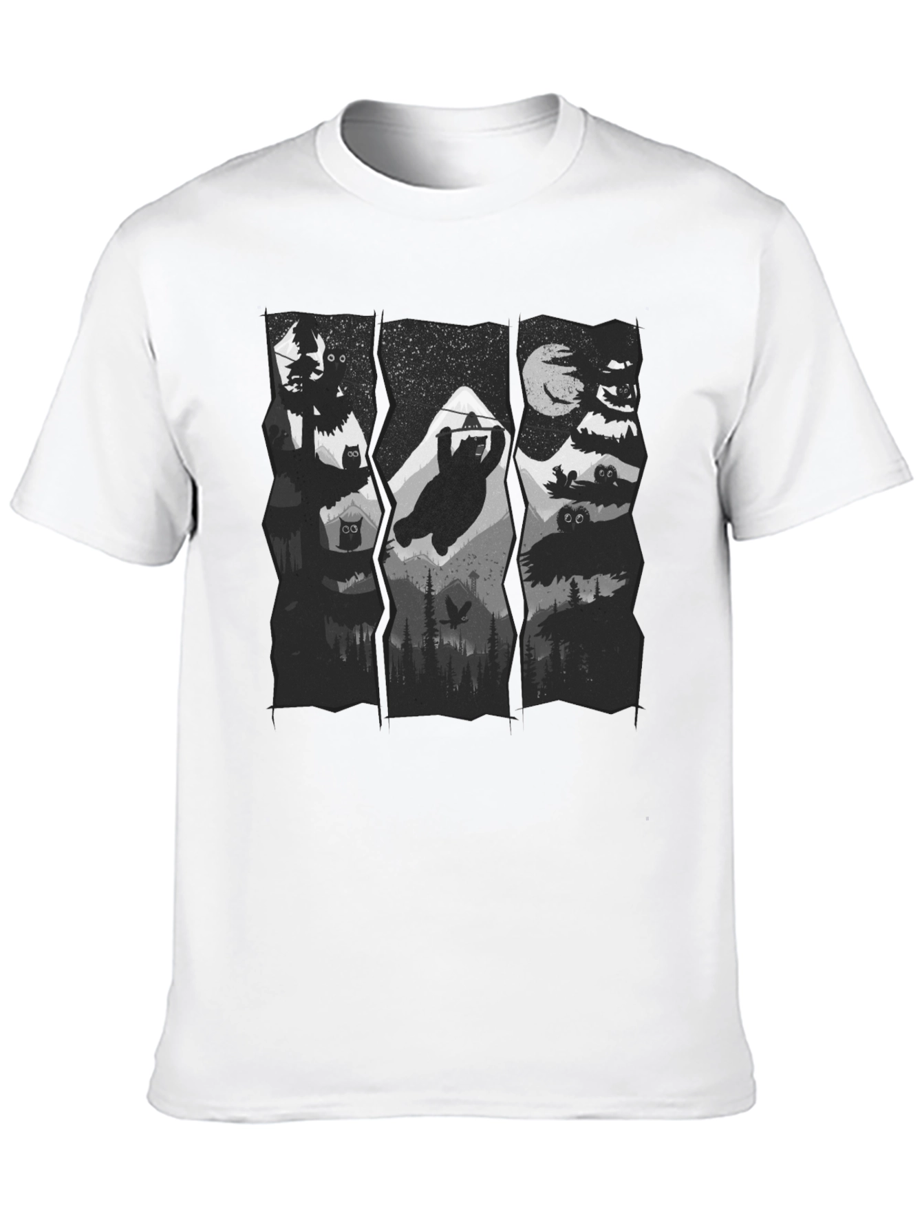 Mens Black Graphic Print Nature T-Shirt