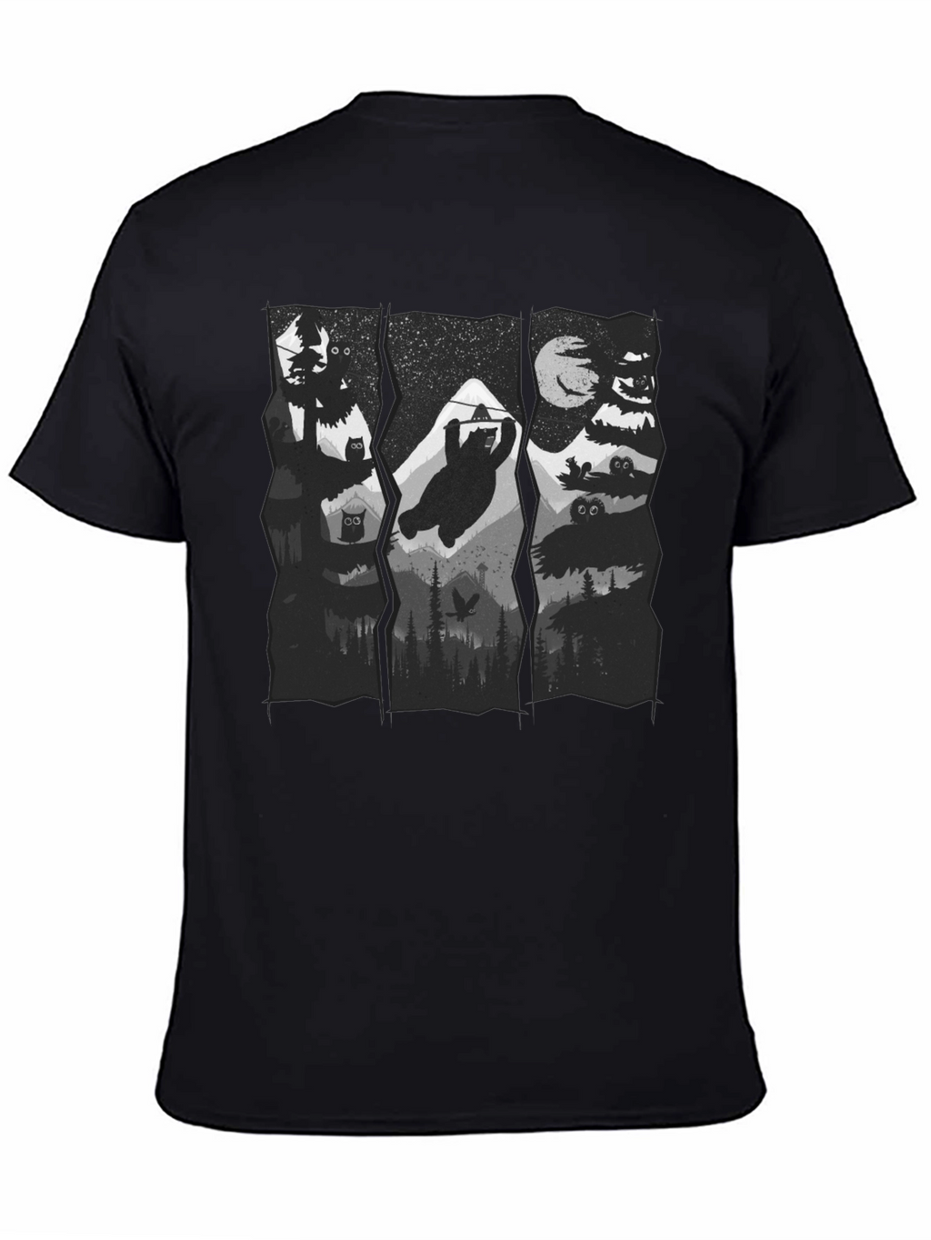 Mens Black Graphic Print Nature T-Shirt