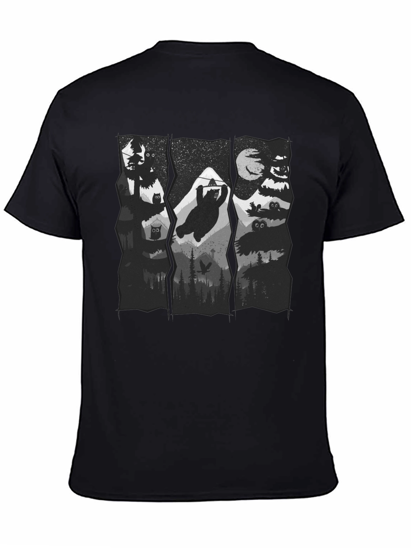 Mens Black Graphic Print Nature T-Shirt