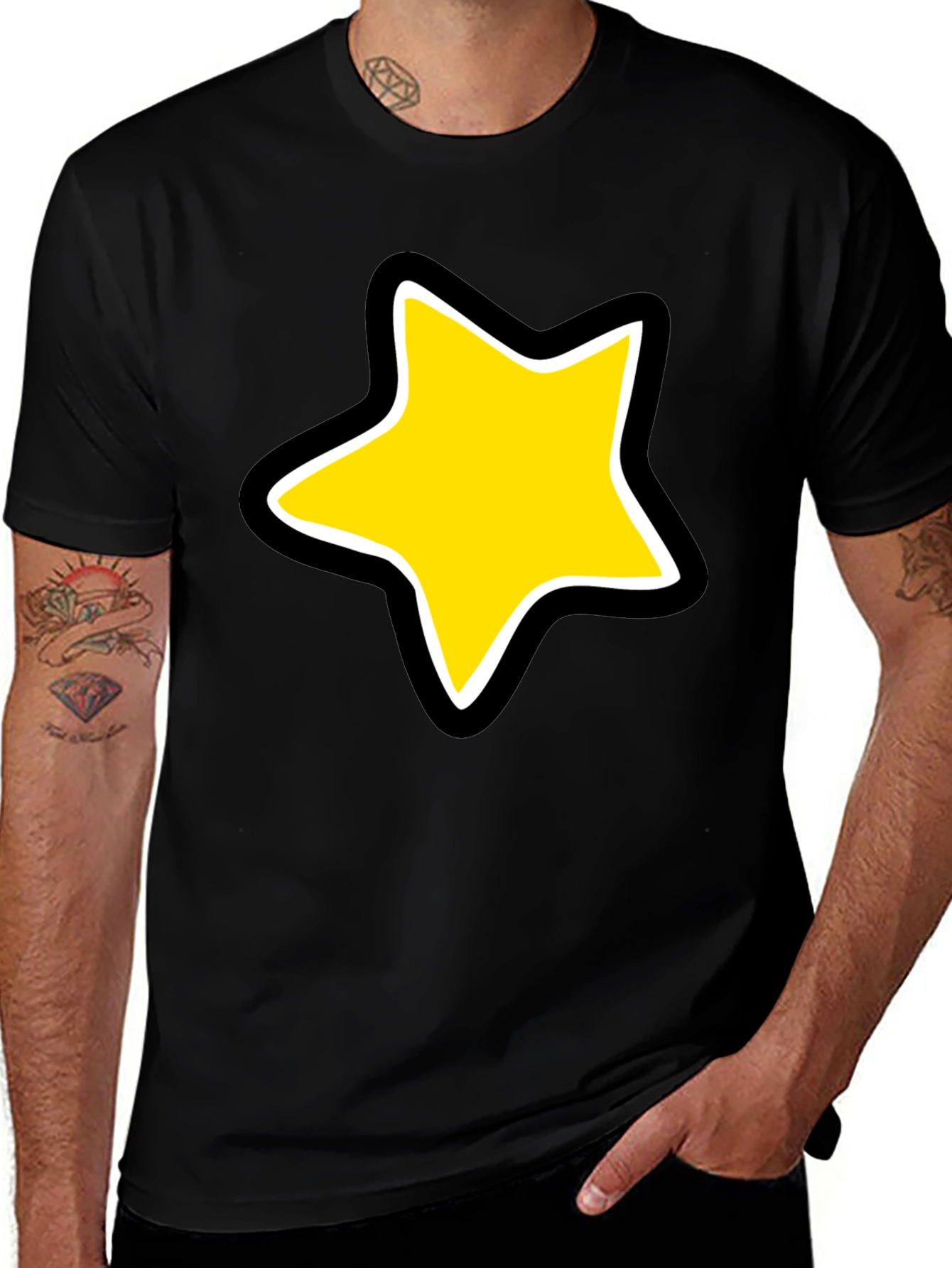 Star Graphic Black Tee - Bold Cartoon Style