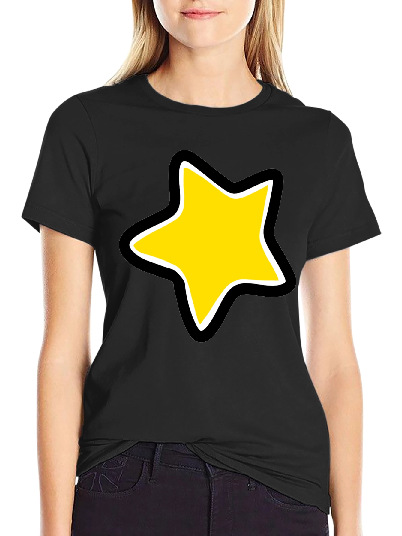 Star Graphic Black Tee - Bold Cartoon Style
