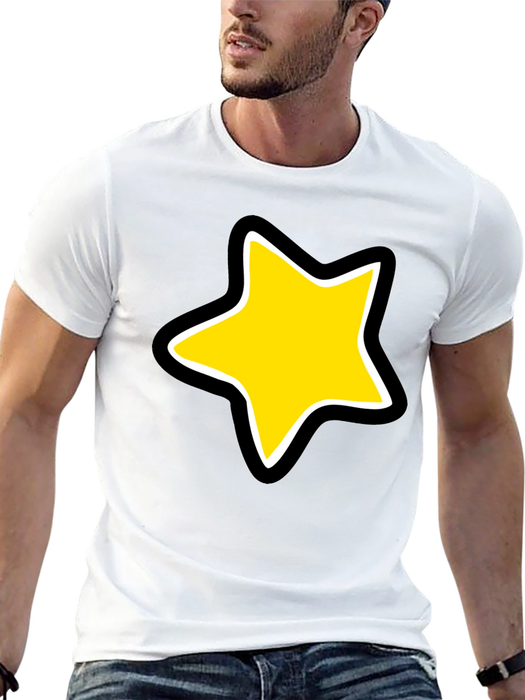 Star Graphic Black Tee - Bold Cartoon Style