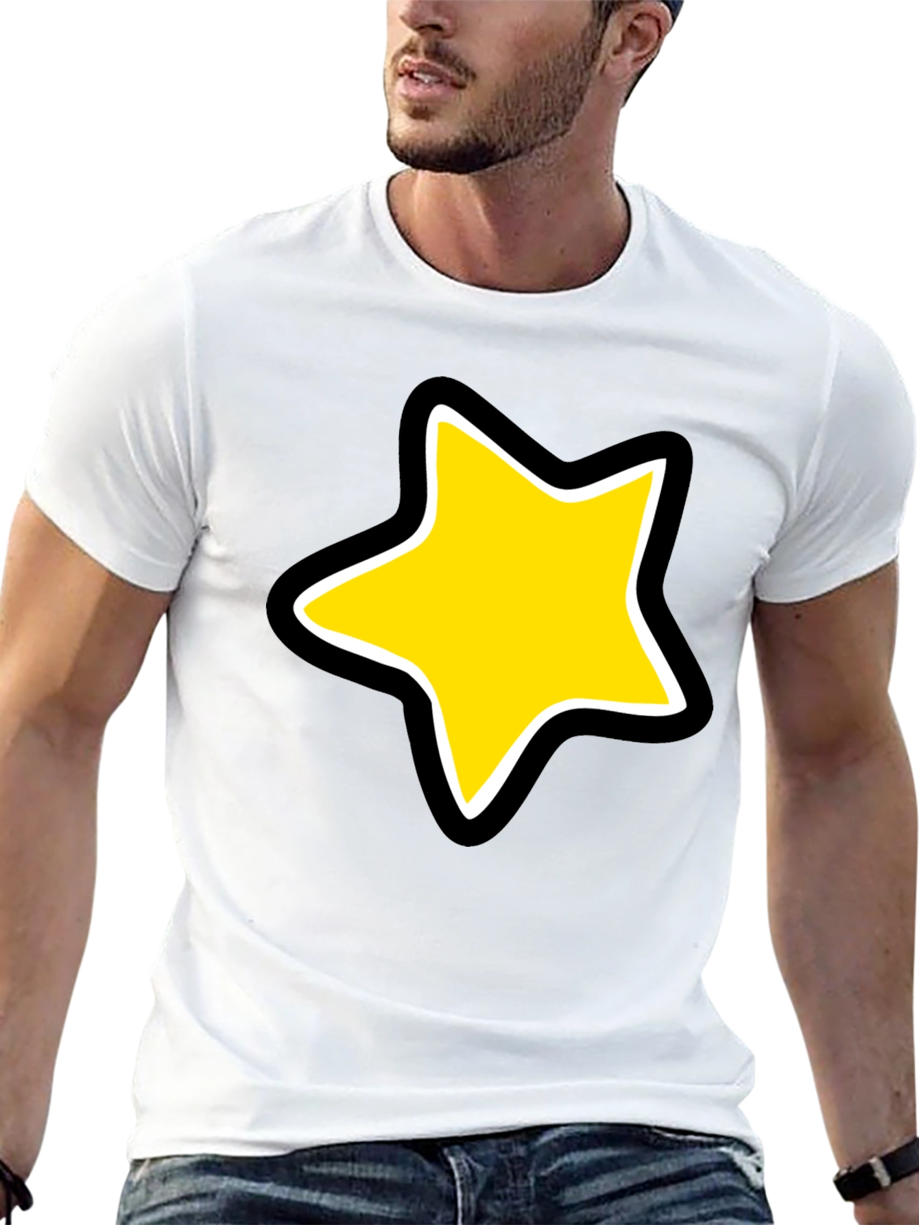 Star Graphic Black Tee - Bold Cartoon Style