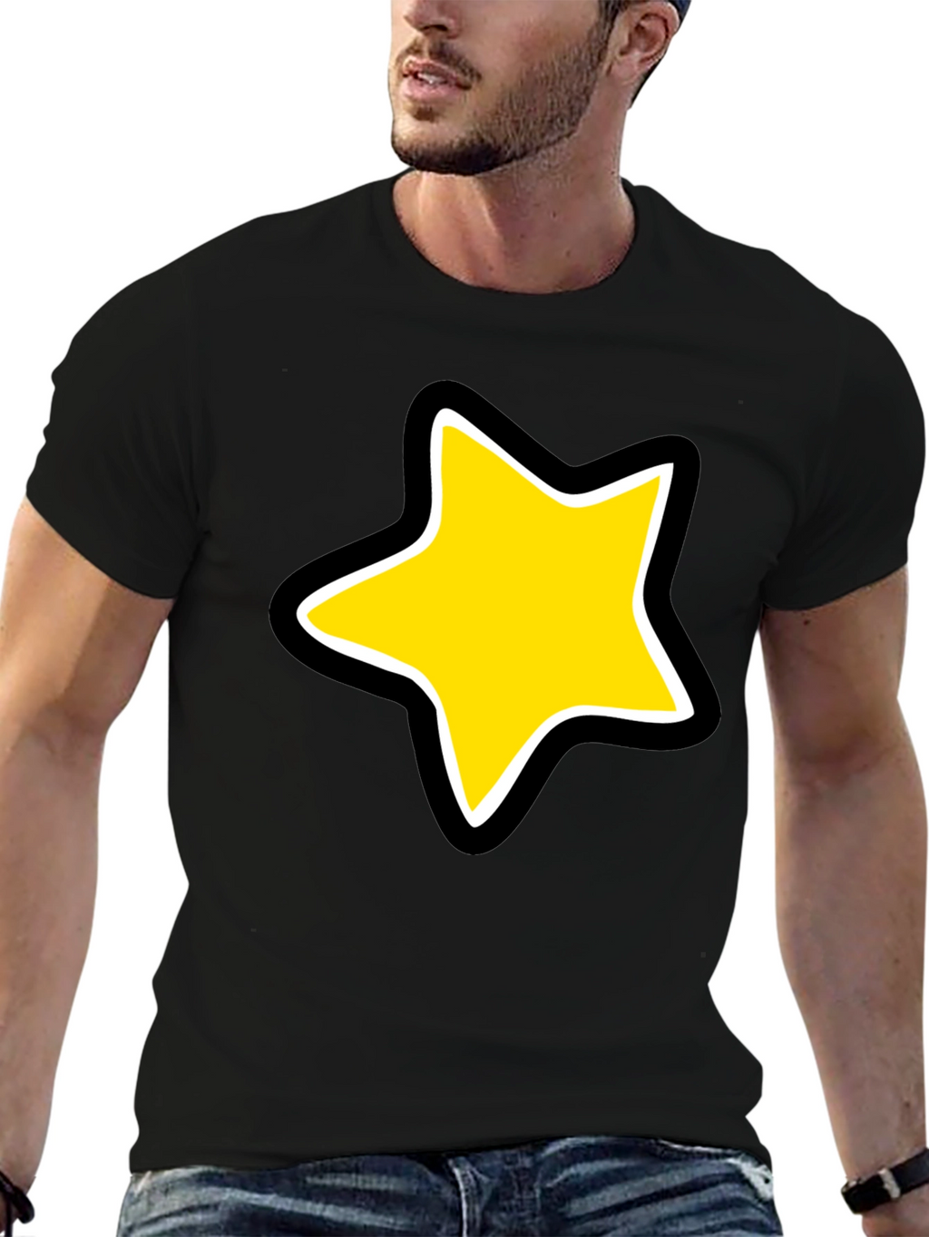 Star Graphic Black Tee - Bold Cartoon Style