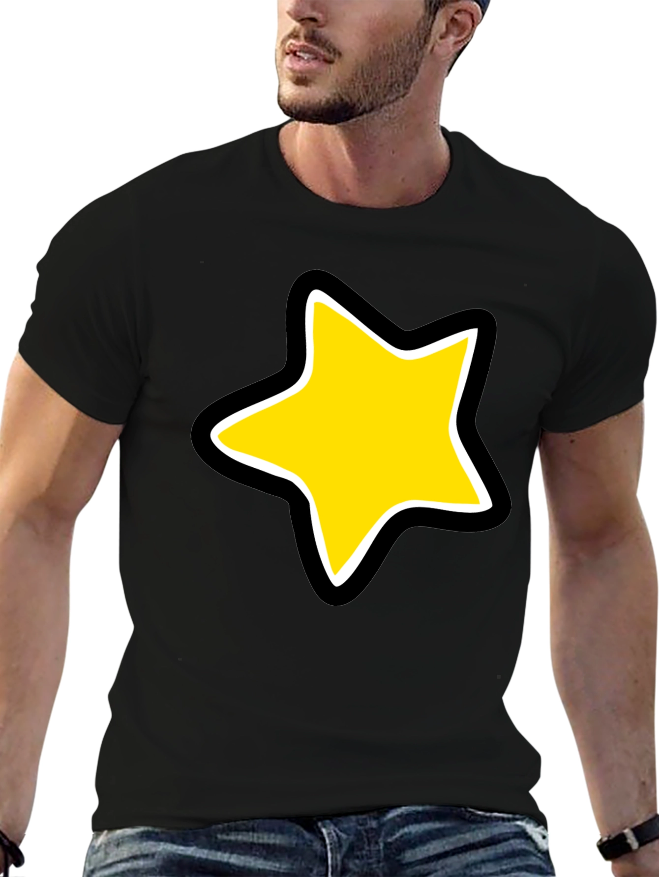 Star Graphic Black Tee - Bold Cartoon Style